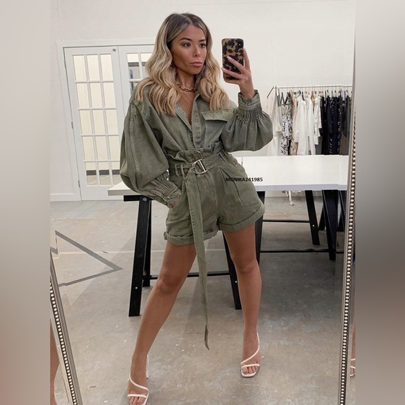 ZARA Women's Green Snap Button Puff Sleeve Denim Shacket Oversized Shirt - Picture 12 of 15